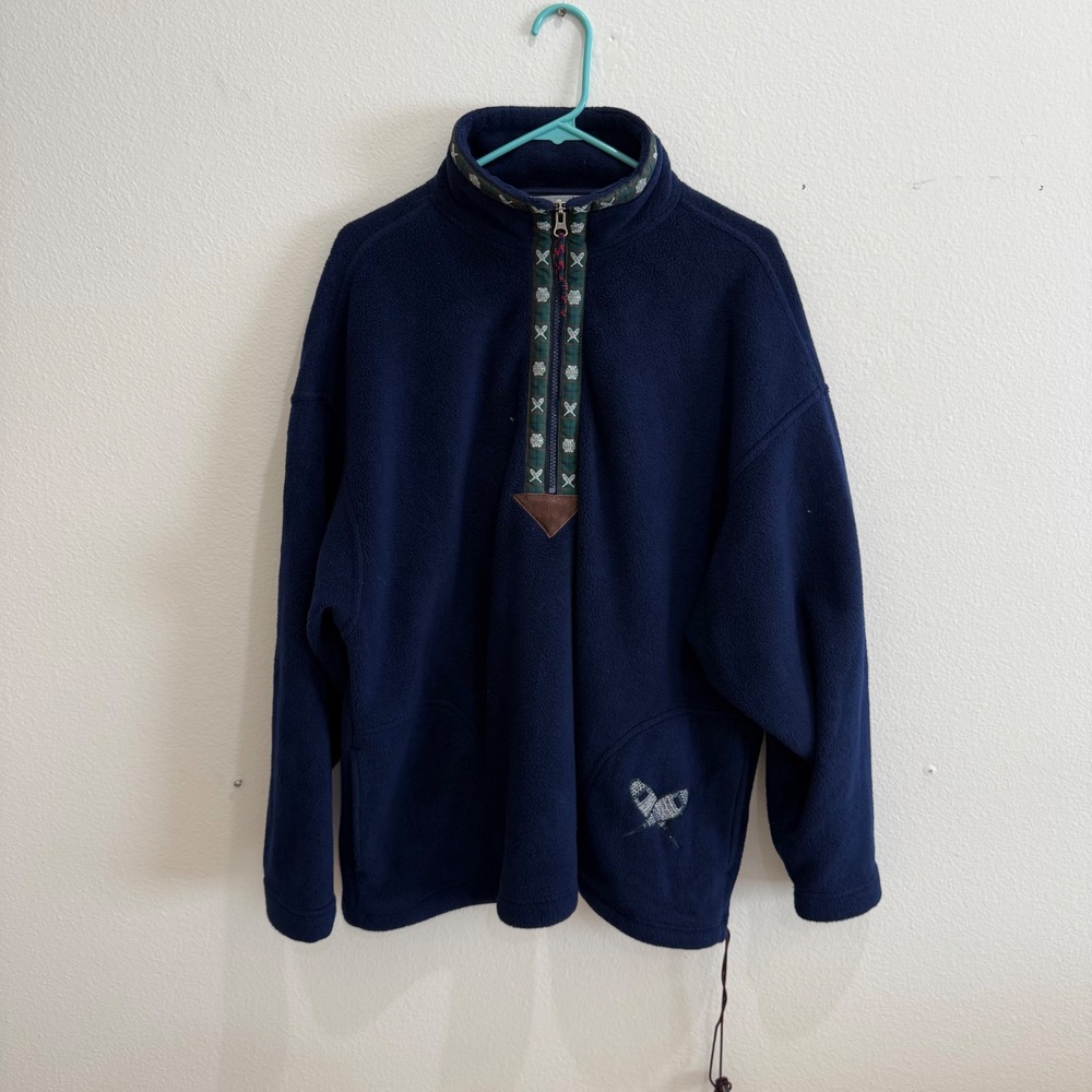 Eastern Mountain Sports Mens XL Navy Blue Quarter Zip Fleece Pullover Snowshoe